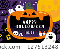 Halloween pumpkin and ghost vector frame 127513248