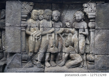 Borobudur Temple in Indonesia features extensive bas-relief sculptures 127513249