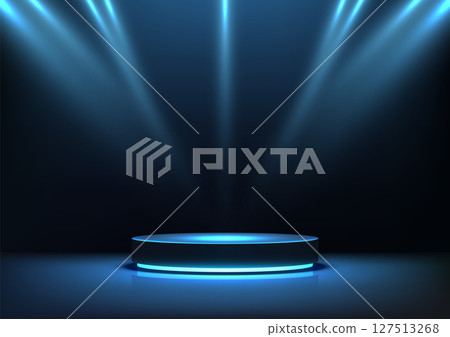 futuristic blue glowing podium with spotlight beams technology display modern sleek sci fi cyber showcase exhibition mockup futuristic blue glowing podium with spotlight beams technology display modern sleek sci fi cyber showcase exhibition mockup 127513268