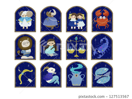 Cute hand-drawn illustration set of the twelve zodiac signs 127513567