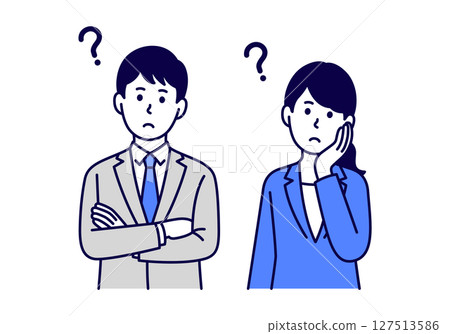 A man and a woman in a suit who thinks by tilting their heads A man and a woman in a suit who thinks by tilting their heads 127513586