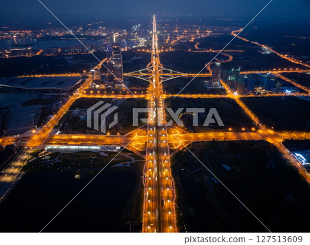 Aerial view of landscape at night in chengdu city,China 127513609