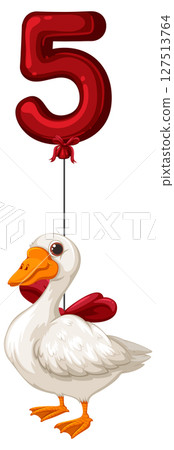 Goose with Red Balloon Number Five Illustration Goose with Red Balloon Number Five Illustration 127513764