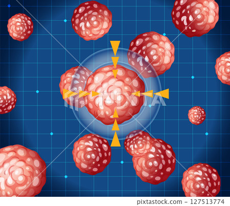 Abstract Cancer Cell Vector Illustration on Grid Background 127513774