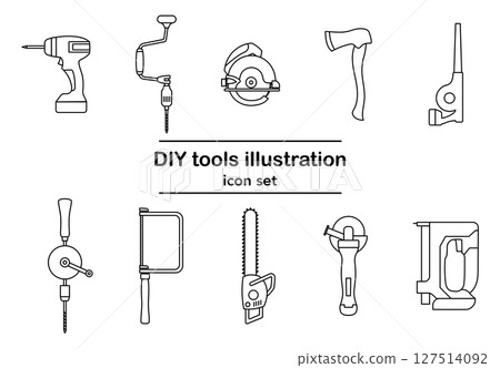 DIY 工具線圖示集 | 電鑽、鋸、鏈鋸、磨床、釘槍 127514092