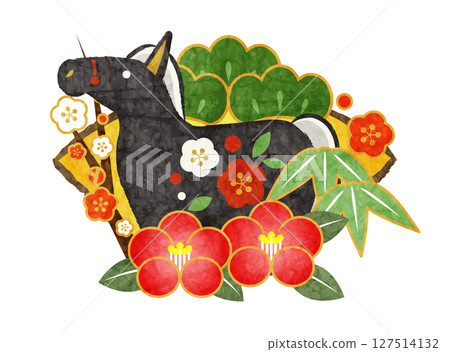 Year of the Horse New Year's card icon 01, illustration, cute, black bay 127514132