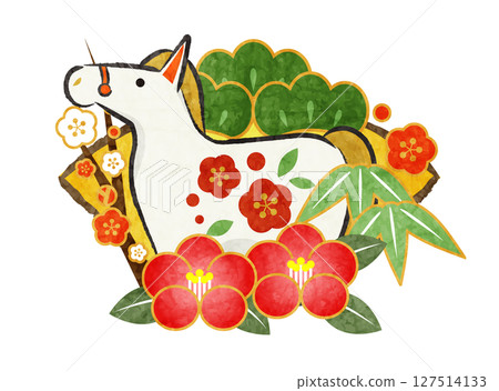 Year of the Horse New Year's card icon 01, illustration, cute, white horse Year of the Horse New Year's card icon 01, illustration, cute, white horse 127514133