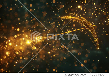 Sagittarius zodiac sign symbol, abstract vivid composition consists of fictional unreal fantastic vision on background Sagittarius zodiac sign symbol, abstract vivid composition consists of fictional unreal fantastic vision on background 127514720