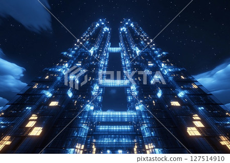 Twin towers with mirrored glass design create a stunning skyline connection at sunset Twin towers with mirrored glass design create a stunning skyline connection at sunset 127514910