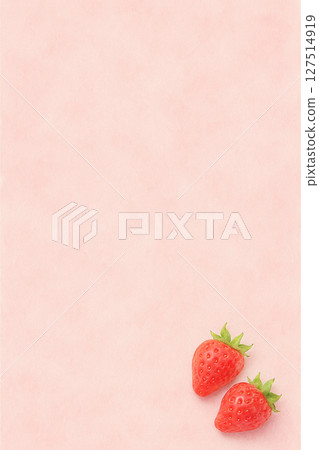 Two strawberries lined up on a soft watercolor pink background 127514919