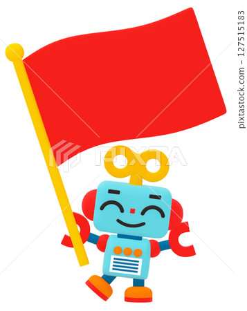 一個可愛的機器人舉著大旗歡呼 127515183