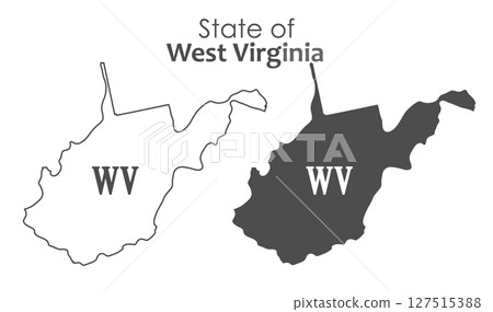 West Virginia. The outline and silhouette of the state with the abbreviated abbreviation of the name. The state border. A template for the design of printed products 127515388