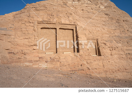 Ancient Rock Carvings on the Path to Abu Simbel Temples, Aswan, Egypt. 127515687