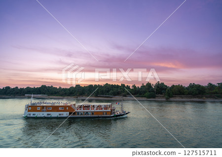 Nile River Cruise Scenic Journey Towards Esna Lock at Dusk Egypt. Nile River Cruise Scenic Journey Towards Esna Lock at Dusk Egypt. 127515711
