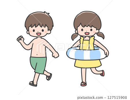 Children walking around in swimsuits 127515908