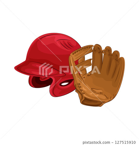 Illustration of Baseball gloves and helmet 127515910