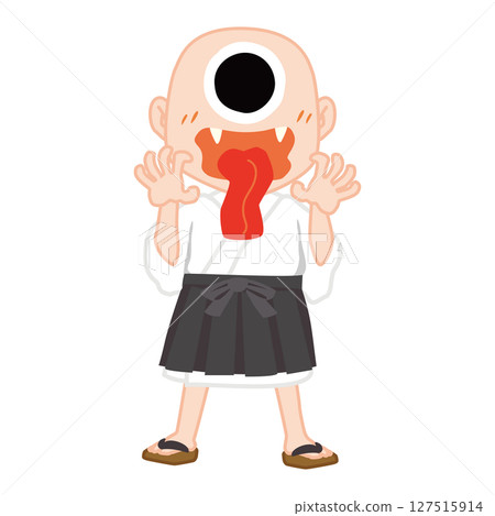 Vector illustration of a one-eyed boy threatening in a haunted house Vector illustration of a one-eyed boy threatening in a haunted house 127515914