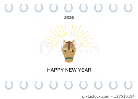2026 New Year's card design with horse face and horseshoe lines 2026 New Year's card design with horse face and horseshoe lines 127516194