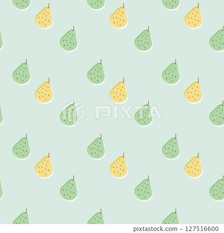 Mismatched hand-drawn pear seamless background pattern in green 127516600