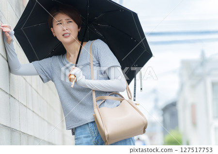 A woman staggering with heat stroke A woman staggering with heat stroke 127517753