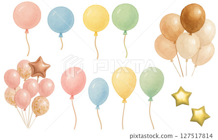 Watercolor balloon illustration set (balloons, party materials) 127517814