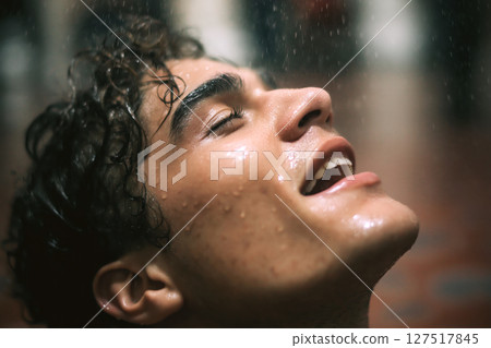 screaming face of a young man masturbating to orgasm on a shower cabin. Concept of male sex and self-satisfaction screaming face of a young man masturbating to orgasm on a shower cabin. Concept of male sex and self-satisfaction 127517845
