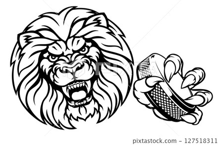 Lion Ice Hockey Player Cartoon Sports Mascot 127518311
