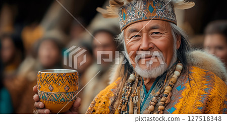 a Yakut elder blessing the festival with kumys 127518348