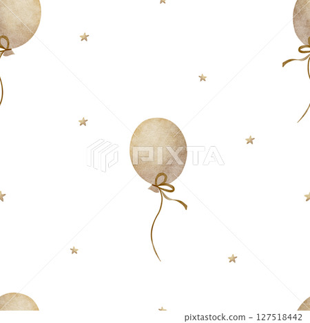 Pattern air balloon beige, watercolor illustration hand drawn. Seamless print in vintage style on isolated background design children's textiles fabrics, wallpapers nursery, packaging clothes postcard Pattern air balloon beige, watercolor illustration hand drawn. Seamless print in vintage style on isolated background design children's textiles fabrics, wallpapers nursery, packaging clothes postcard 127518442