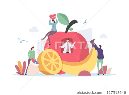 Healthy Organic Diet Nutrition Vector Illustration Concept Showing nutrition expert suggesting healthy diet to patient, Suitable for landing page, ui, web 127518646