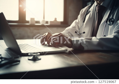 Doctor working in medical field working on computer 127519067