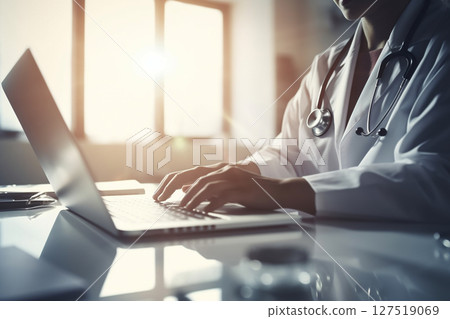 Doctor working in medical field working on computer 127519069