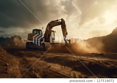 挖土機作業時揚起的塵土 127519072