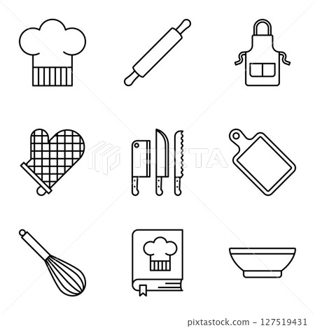 Minimalist outline set of culinary tools and accessories 127519431