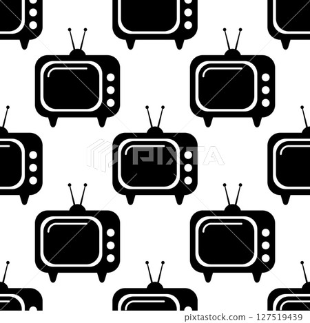Seamless pattern retro television pattern in black and white 127519439