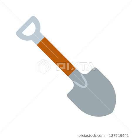 Flat style shovel icon with wooden handle. Garden spade. 127519441