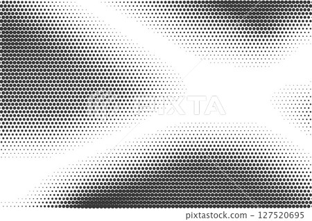 Dotted pattern background with halftone gradient. Abstract textured rays of light and mirror reflection with fade gradation. Simple digital 80s dotted backdrop. 127520695