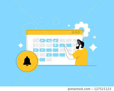 Timeboxing method for focused daily planning, visual task blocks and reminders. Timeboxing boosts marketing productivity through calendar control and efficient work habits. Vector illustration 127521123