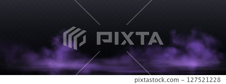 Realistic purple smoke or haze, overlay effect on a transparent background. Hot fire and flame, magic fog, vapor on floor. Abstract vector illustration 127521228