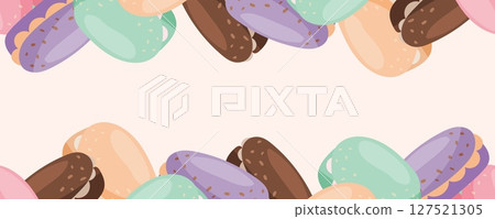 Horizontal seamless border with macarons on top and bottom 127521305