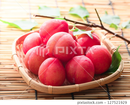Early plums arranged in a basket 127521929