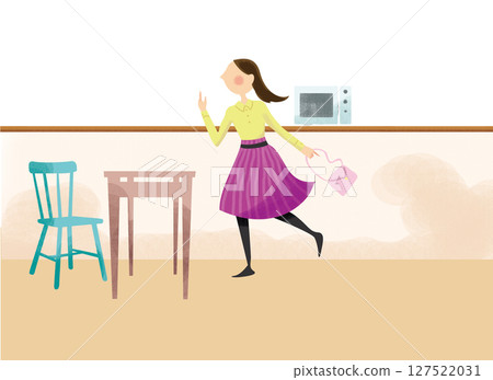 一位女士早上忙著準備 一位女士早上忙著準備 127522031