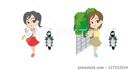 A woman walking down the street notices a purse snatcher A woman walking down the street notices a purse snatcher 127522034