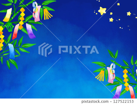 七夕夜空和竹子裝飾（水彩紋理） 127522153