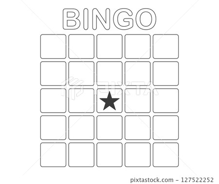 Bingo card template blank with star, luck lotto board game. Bingo ticket empty. Bingo icon, for numbers.  127522252