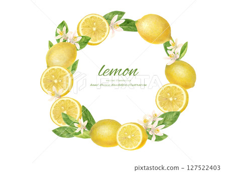 用新鮮檸檬和檸檬花裝飾的框架，用水彩畫 127522403