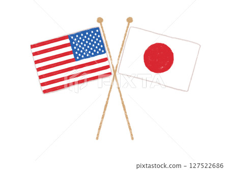 Japanese and American flags, crayon touch Japanese and American flags, crayon touch 127522686