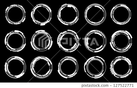 Set of sci fi white circle user interface elements technology futuristic design modern creative on black background vector 127522771