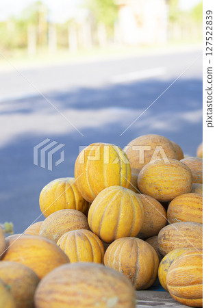Lots of yellow melons in the bazaar along the route. 127522839