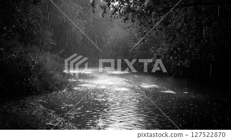 Image of rain falling on a puddle 127522870